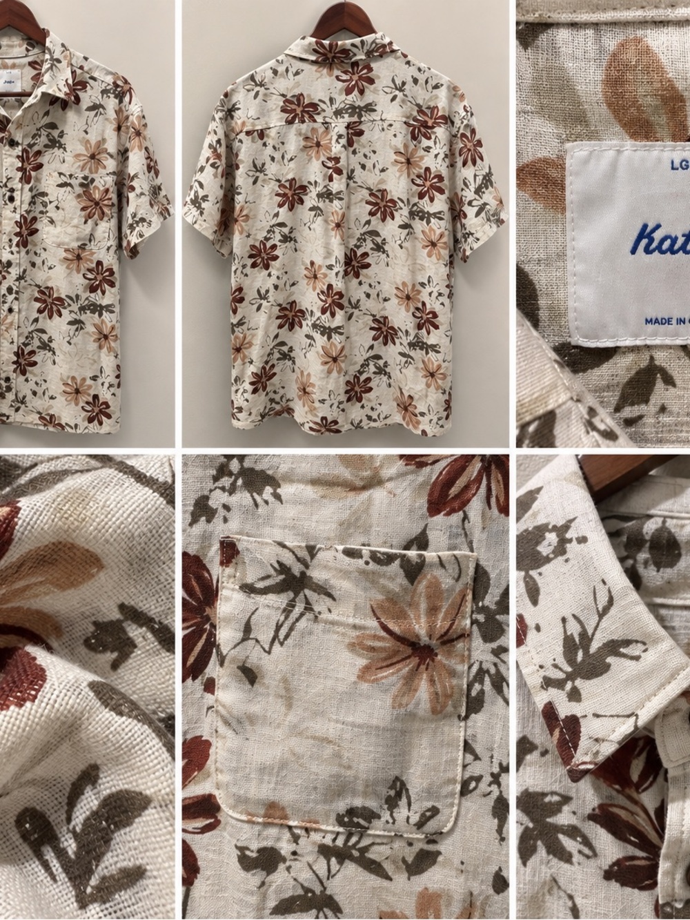 Katin Cream Floral Short-Sleeve Button-Down with Brown & Tan Blooms